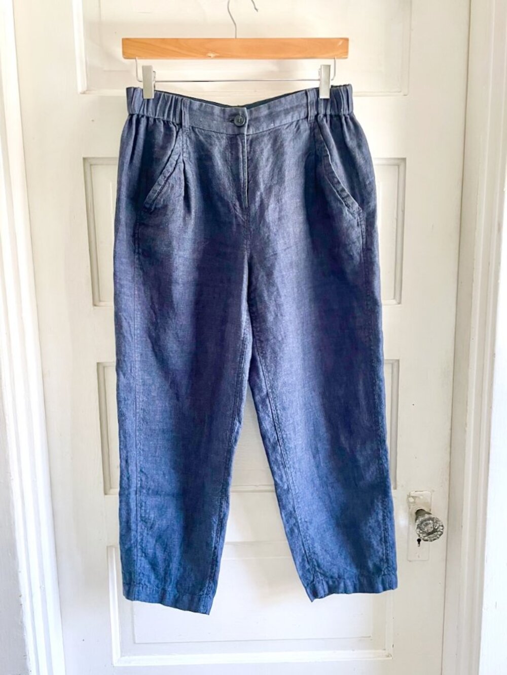 Poetry Blue 100% Linen Pants Lagenlook Pockets 8